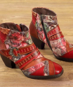 RXD NEW ARRIVALS SOFFIA | Floral Frosted Man-Craft Leather Ankle Boots