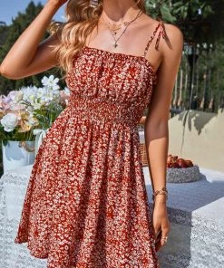 DY SYLVIE MINI DRESS - RUST FLORAL New In Clothing