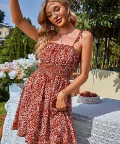 DY SYLVIE MINI DRESS - RUST FLORAL New In Clothing