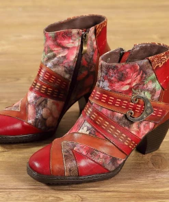 RXD NEW ARRIVALS SOFFIA | Floral Frosted Man-Craft Leather Ankle Boots