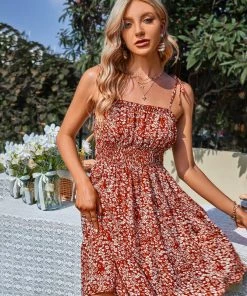 DY SYLVIE MINI DRESS - RUST FLORAL New In Clothing