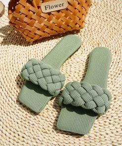 HT EN BLOOM | WOVEN BRAIDED UPPER SLIDES - SAGE NEW ARRIVALS
