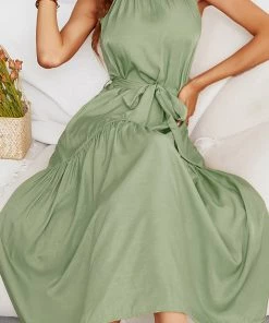 DY NEW ARRIVALS CADENCE Plain Midi Dress - Sage