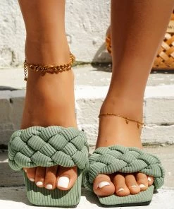 HT EN BLOOM | WOVEN BRAIDED UPPER SLIDES - SAGE NEW ARRIVALS