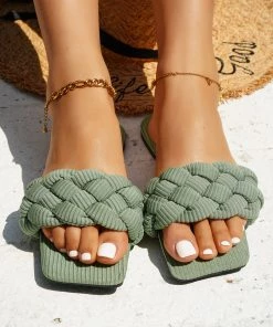 HT EN BLOOM | WOVEN BRAIDED UPPER SLIDES - SAGE NEW ARRIVALS