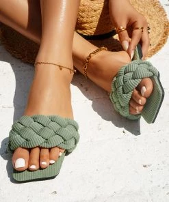 HT EN BLOOM | WOVEN BRAIDED UPPER SLIDES - SAGE NEW ARRIVALS