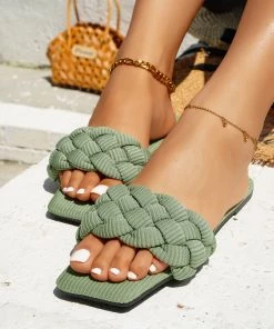 HT EN BLOOM | WOVEN BRAIDED UPPER SLIDES - SAGE NEW ARRIVALS