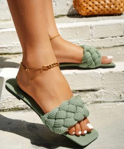 HT EN BLOOM | WOVEN BRAIDED UPPER SLIDES - SAGE NEW ARRIVALS