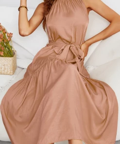 DY CADENCE Plain Midi Dress - Salmon Pink