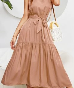 DY CADENCE Plain Midi Dress - Salmon Pink