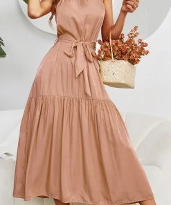 DY CADENCE Plain Midi Dress - Salmon Pink