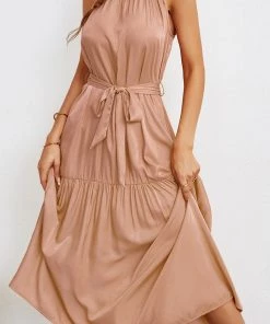 DY CADENCE Plain Midi Dress - Salmon Pink