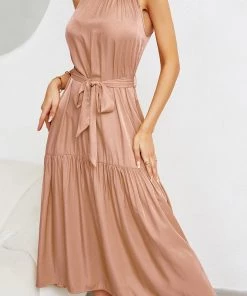 DY CADENCE Plain Midi Dress - Salmon Pink