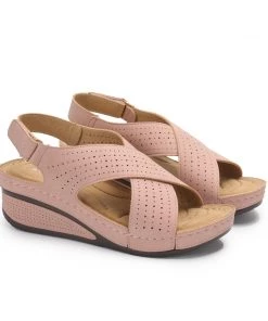 New In Shoes Slingback Perforated Wedge Sandals - SIKETU