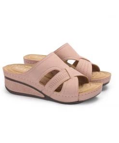New In Shoes Perforated Crisscross Sip On Wedge Sandals - SIKETU