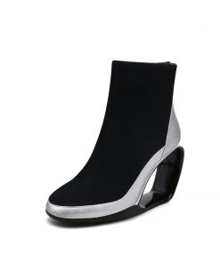 Jady Rose JadyRose | Genuine Leather JR Signature Triangle Wedge-Heel Ankle Boots