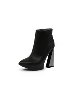 Jady Rose JadyRose | Black Silver Triangled Leather High Heel Ankle Platform Boots New In Shoes