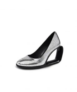 Jady Rose JadyRose | Open Triangle-Heel Leather Pump - Silver