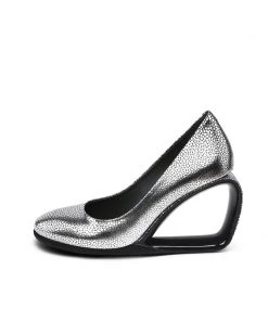 Jady Rose JadyRose | Open Triangle-Heel Leather Pump - Silver