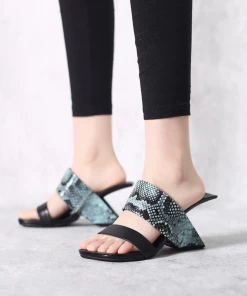 Jady Rose JadyRose | Open-Heel Leather Slide- Steal Blue