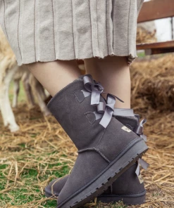 XH SMAIBULUN UGG⢠| Double-Bow Back Ribbon Suede Boots - Steel Grey NEW ARRIVALS