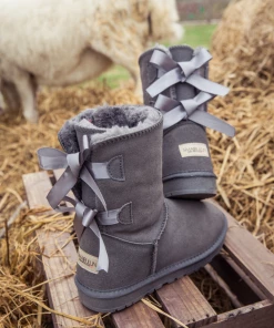 XH SMAIBULUN UGG™ | Double-Bow Back Ribbon Suede Boots - Steel Grey NEW ARRIVALS