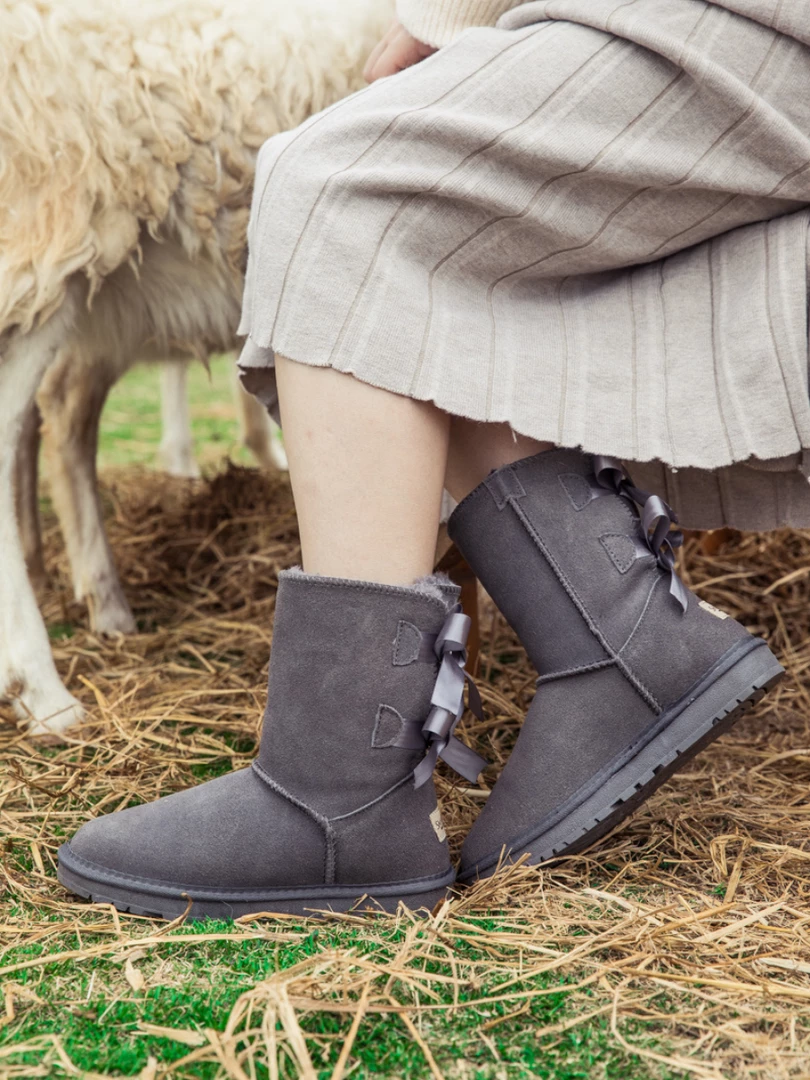 XH SMAIBULUN UGG™ | Double-Bow Back Ribbon Suede Boots - Steel Grey NEW ARRIVALS 5 XH SMAIBULUN UGG™ | Double-Bow Back Ribbon Suede Boots - Steel Grey NEW ARRIVALS