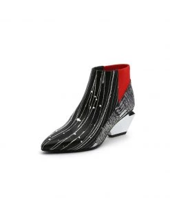 Jady Rose JadyRose | Structural-Heel Leather Bootie - Black Stripe Shoes