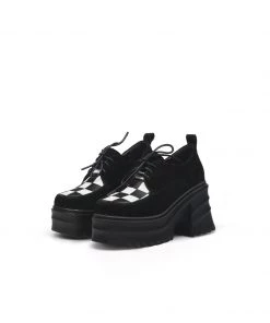 Jady Rose JadyRose | Black Suede Leather Chunky Heel Oxford New In Shoes