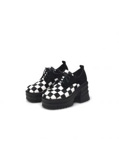 Jady Rose NEW ARRIVALS JadyRose | Chess Pattern Upper Suede Chunky Heel Oxford