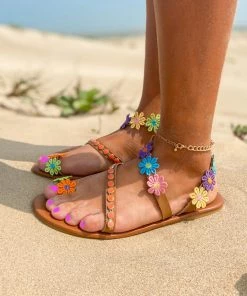 HYHE Appliqued Floral Trim Ankle-Strap Flower Sandals - En Bloom