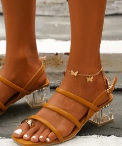 HT En Bloom | Tan Gold Ring Toe Block Heel Slingback