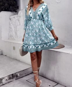 DY TAMANNA DRESS - TEAL PRINT New In Clothing