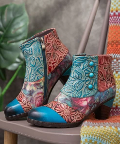 RXD NEW ARRIVALS SOFFIA | Turquoise Floral Frosted Leather Ankle Boots