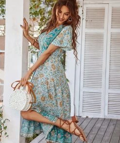 JF SOFFIA | Genuine Leather Pine Ring Toe Perforated Floral Sandals - Teal