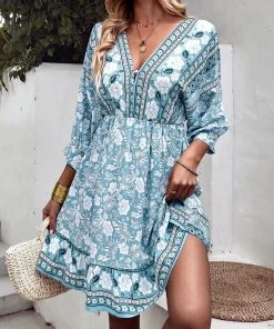 DY TAMANNA DRESS - TEAL PRINT New In Clothing