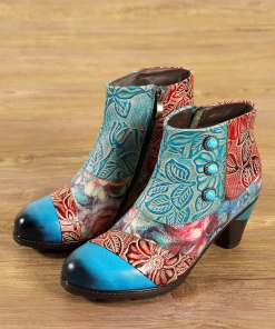 RXD NEW ARRIVALS SOFFIA | Turquoise Floral Frosted Leather Ankle Boots