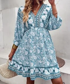 DY TAMANNA DRESS - TEAL PRINT New In Clothing 10 DY TAMANNA DRESS - TEAL PRINT New In Clothing