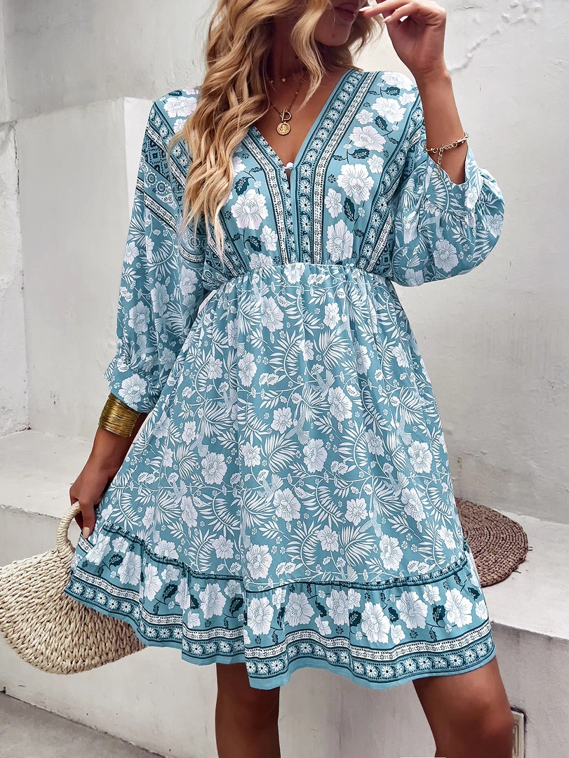 DY TAMANNA DRESS - TEAL PRINT New In Clothing 5 DY TAMANNA DRESS - TEAL PRINT New In Clothing