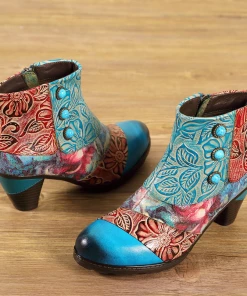 RXD NEW ARRIVALS SOFFIA | Turquoise Floral Frosted Leather Ankle Boots