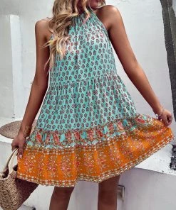 DY New In Clothing CARLYLE HALTER DRESS - TEAL PRINT 9 DY New In Clothing CARLYLE HALTER DRESS - TEAL PRINT