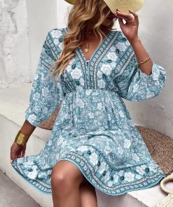 DY TAMANNA DRESS - TEAL PRINT New In Clothing 11 DY TAMANNA DRESS - TEAL PRINT New In Clothing