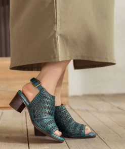 RXD SOFFIA | Teal Perforated Leather Slingback