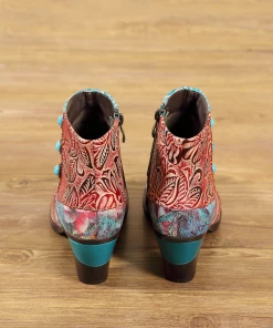 RXD NEW ARRIVALS SOFFIA | Turquoise Floral Frosted Leather Ankle Boots