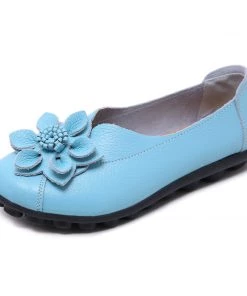 ATC Floral-Accent Round Toe Leather Flats Pumps - MAMA LOVE