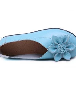 ATC Floral-Accent Round Toe Leather Flats Pumps - MAMA LOVE