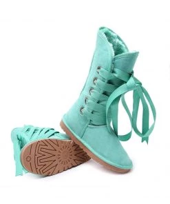 XH New In Shoes SMAIBULUN UGG™ | Ribbon Lace-Up Faux Fur-Lined Suede Mid-Length Boots