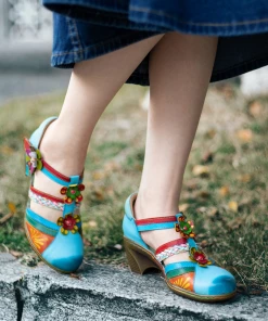 SOFFIA | Genuine Leather Applique Floral Craft Cut-Out Leather Sandals