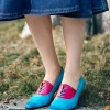 NEW ARRIVALS SOFFIA | Turquoise Floral Embossed Genuine Leather Kitten Heel Oxford Shoes