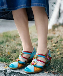 SOFFIA | Genuine Leather Applique Floral Craft Cut-Out Leather Sandals